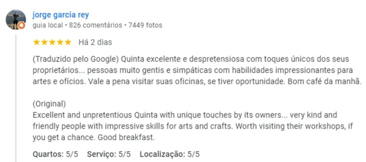Review Google Jorge Rey sobre a Quinta dos Trevos